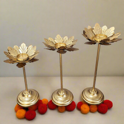 Flower Diya with Stand (Set Of 3)