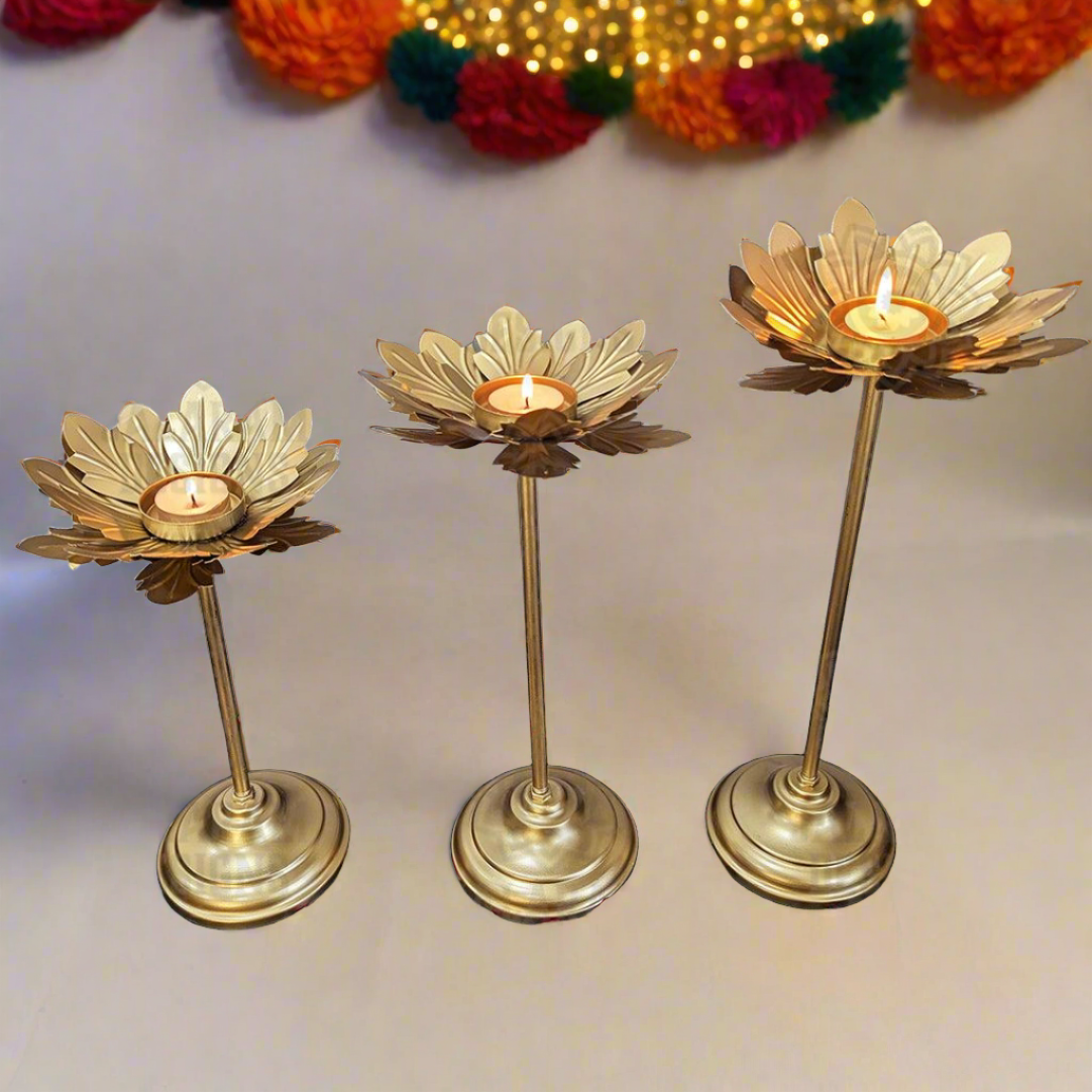 Flower Diya with Stand (Set Of 3)