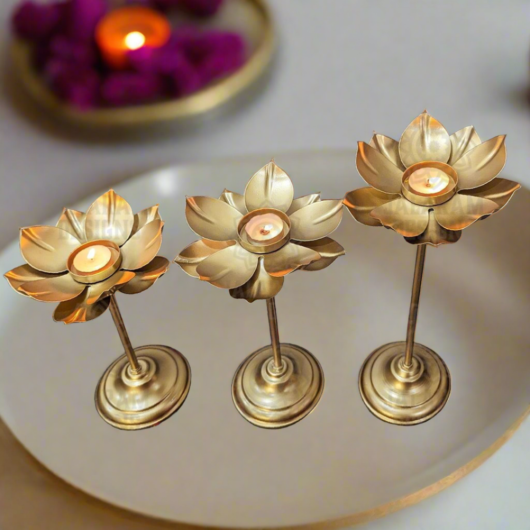 Lotus Diya with Stand (3 pieces) - Small