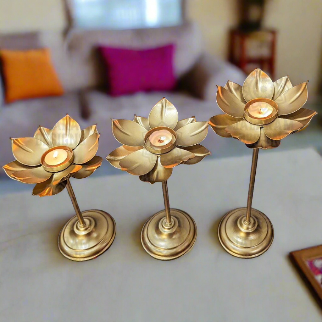 Lotus Diya with Stand (3 pieces) - Small