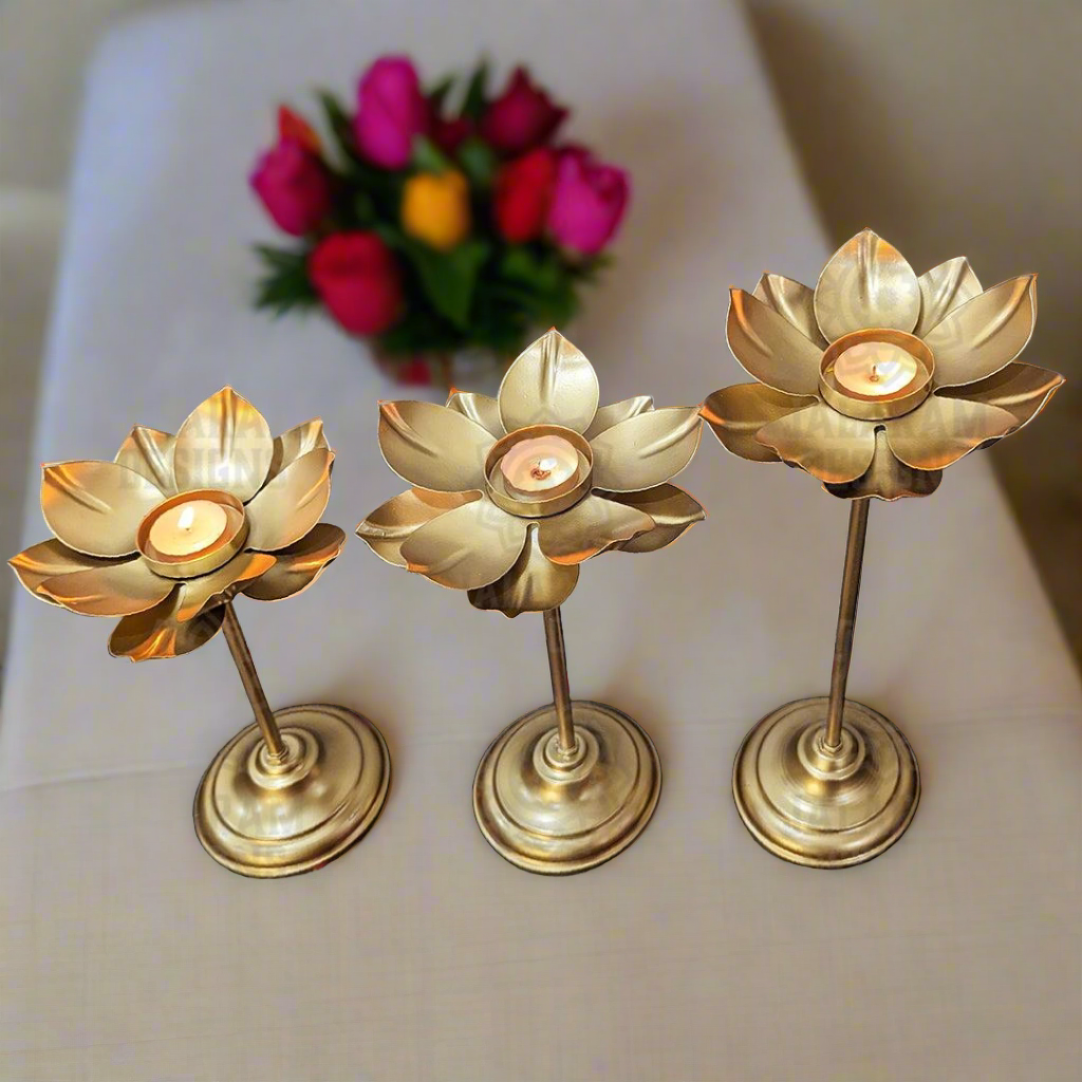 Lotus Diya with Stand (3 pieces) - Small