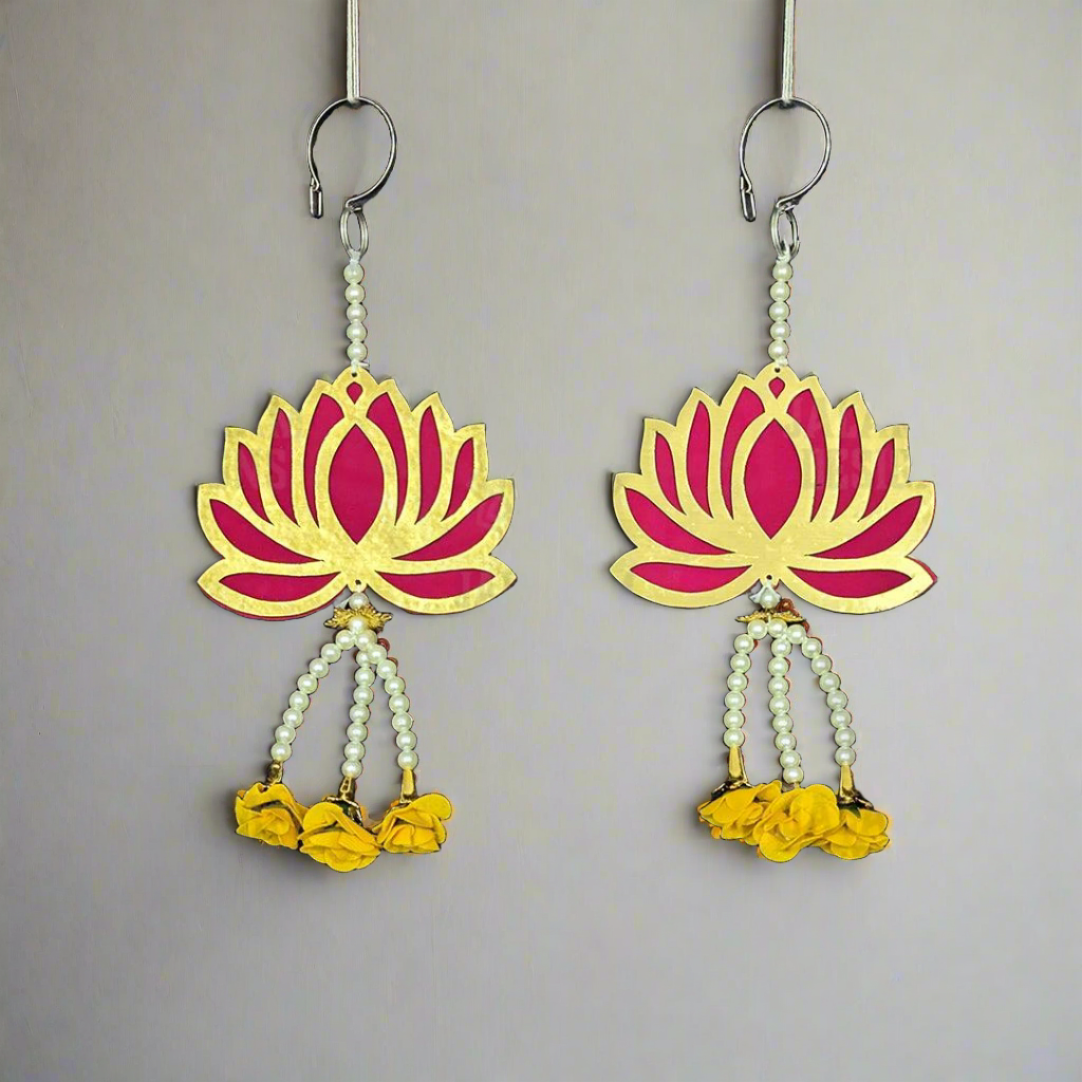 Lotus Hangings with white pearl and flowers (Pair)