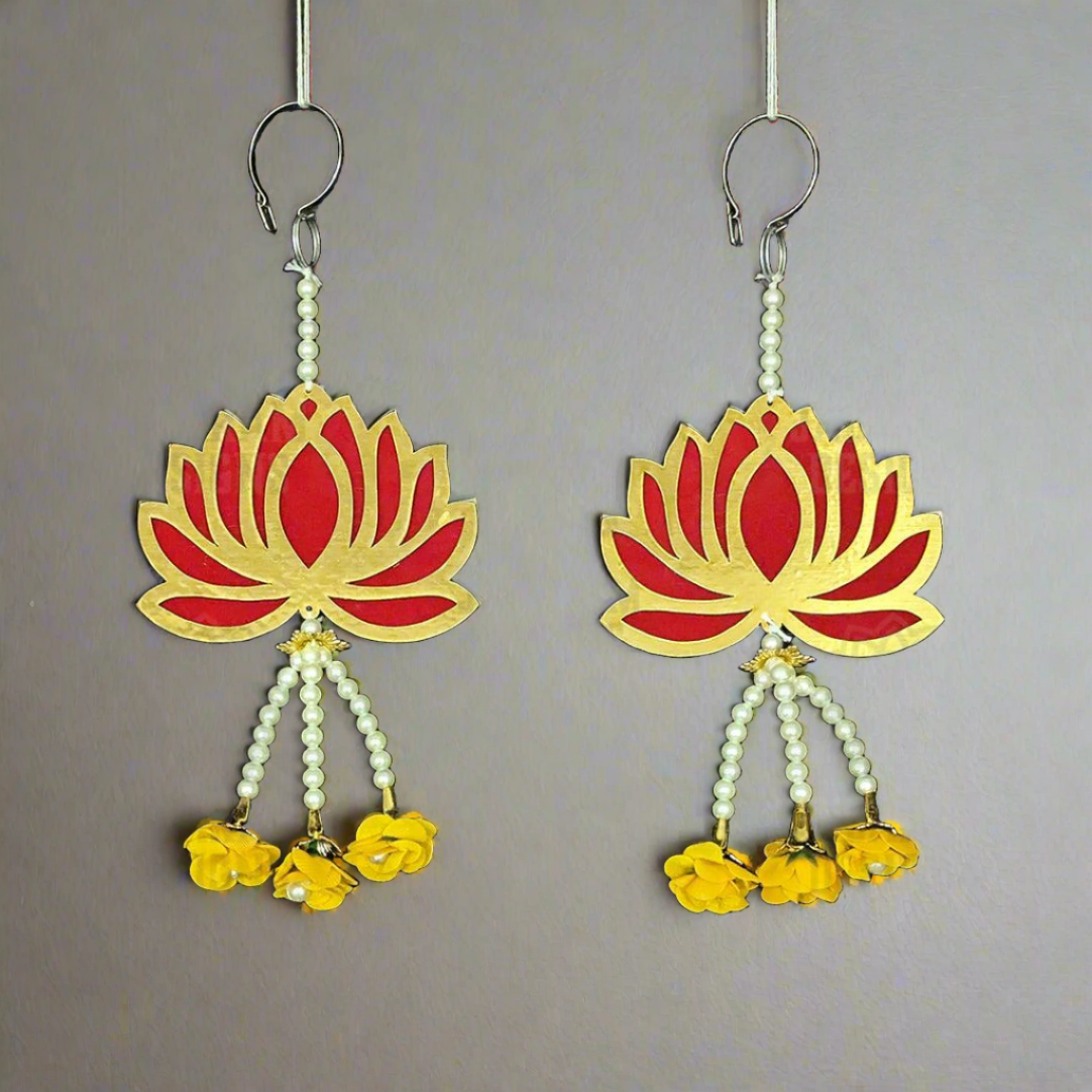 Lotus Hangings with white pearl and flowers (Pair)