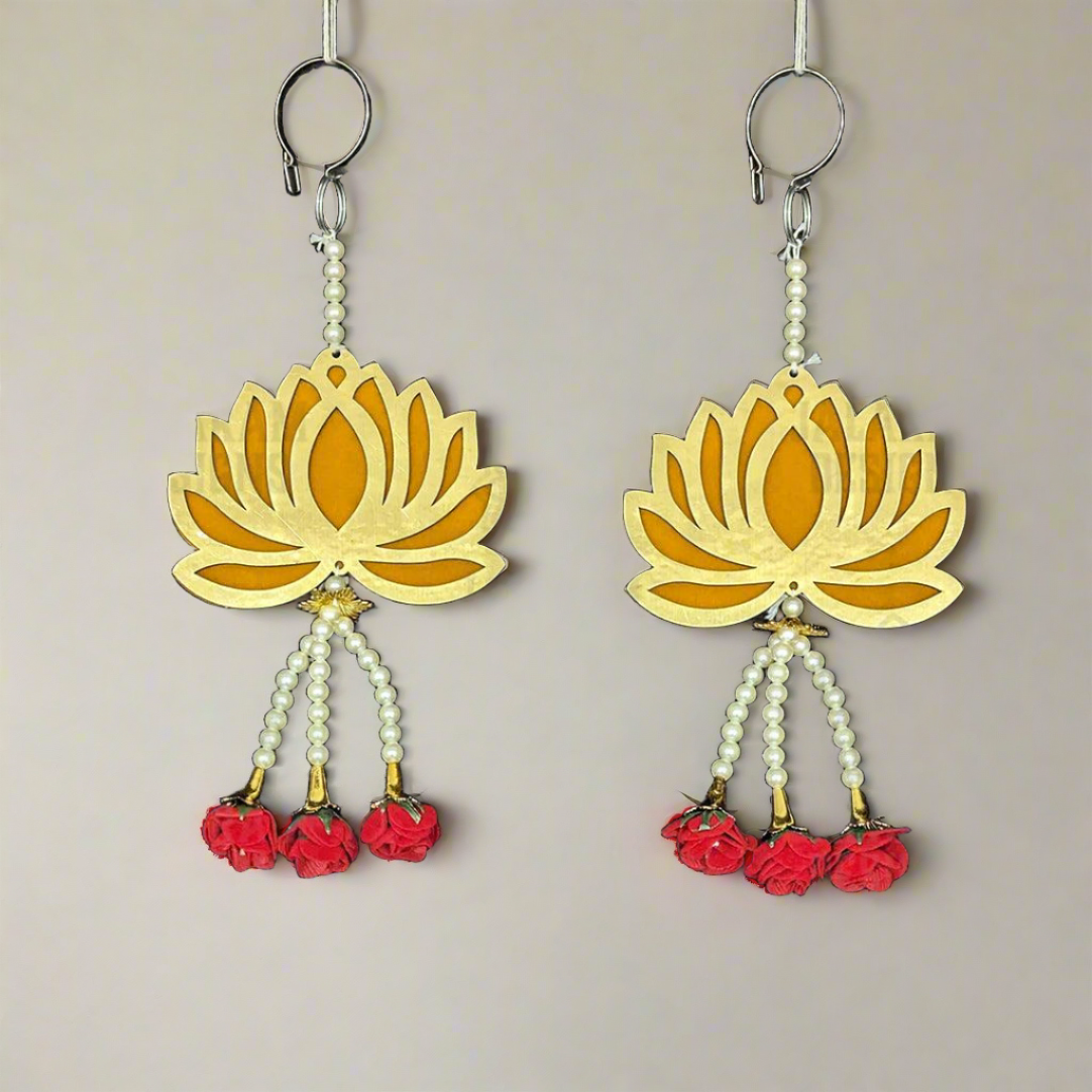 Lotus Hangings with white pearl and flowers (Pair)