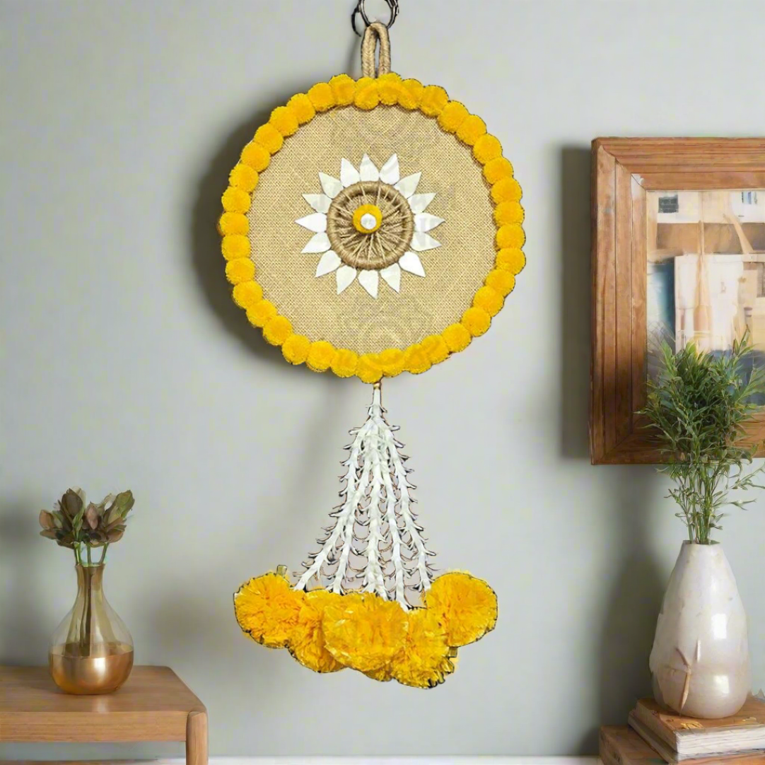 Yellow Wall Hanging with Mirror Stone