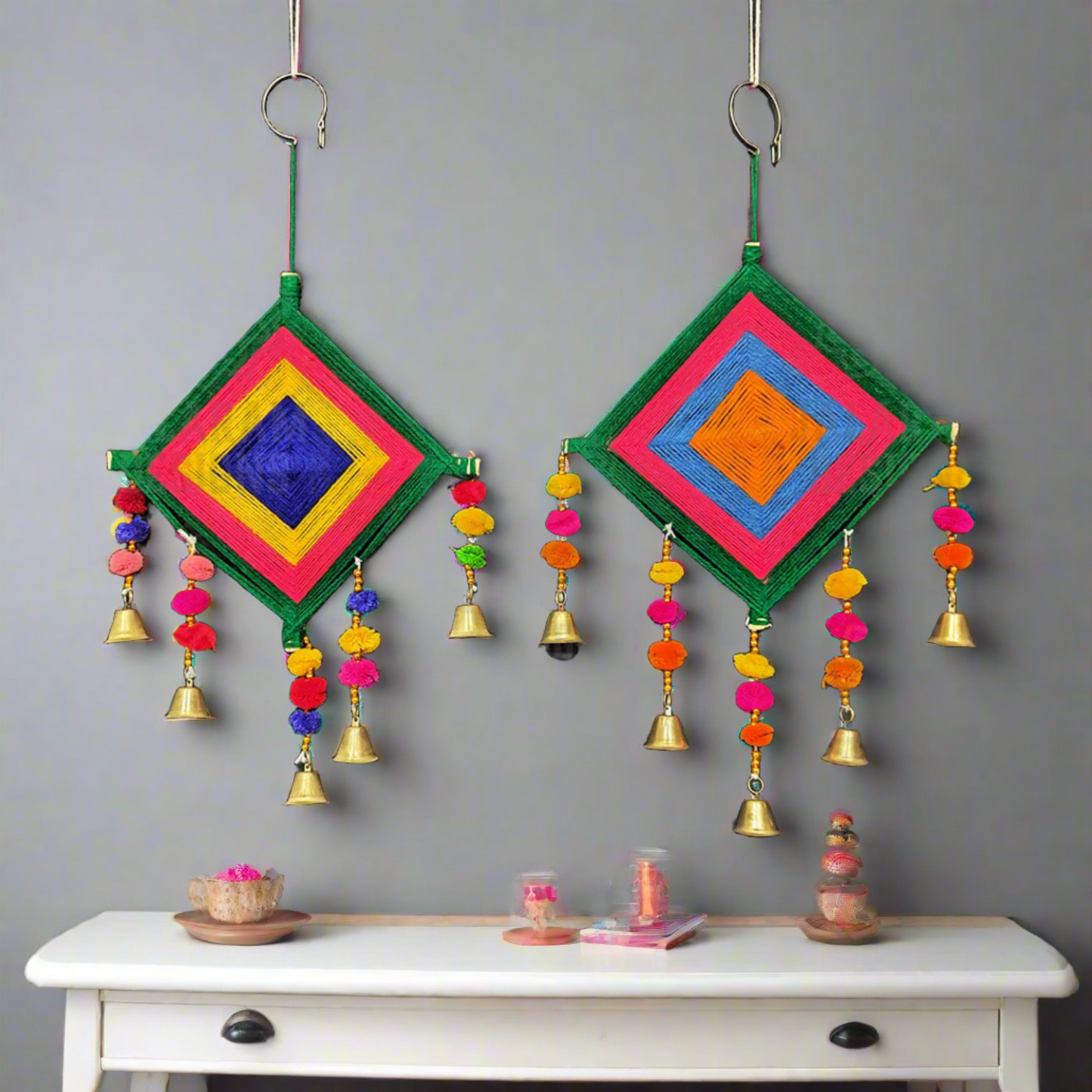 Kite Wall Decor Multi-Colour with Pom Pom