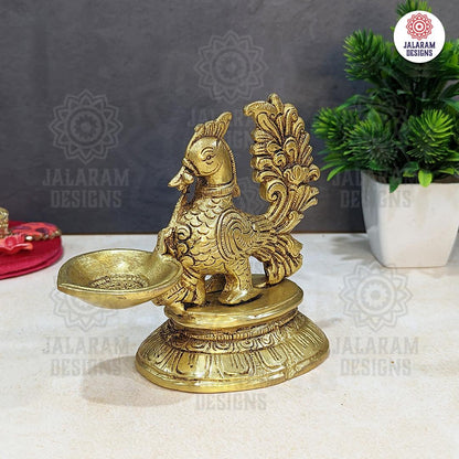 Brass Peacock Diya with Stand