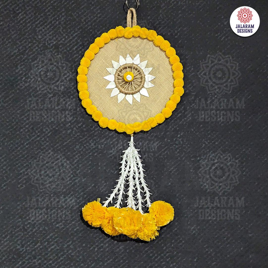 Yellow Wall Hanging with Mirror Stone