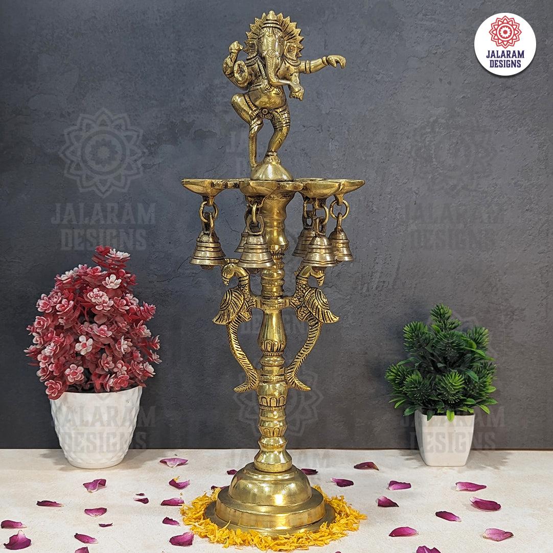 Brass Ganesha with Diya and Bell