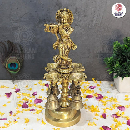 Brass Krishna Diya with Bell