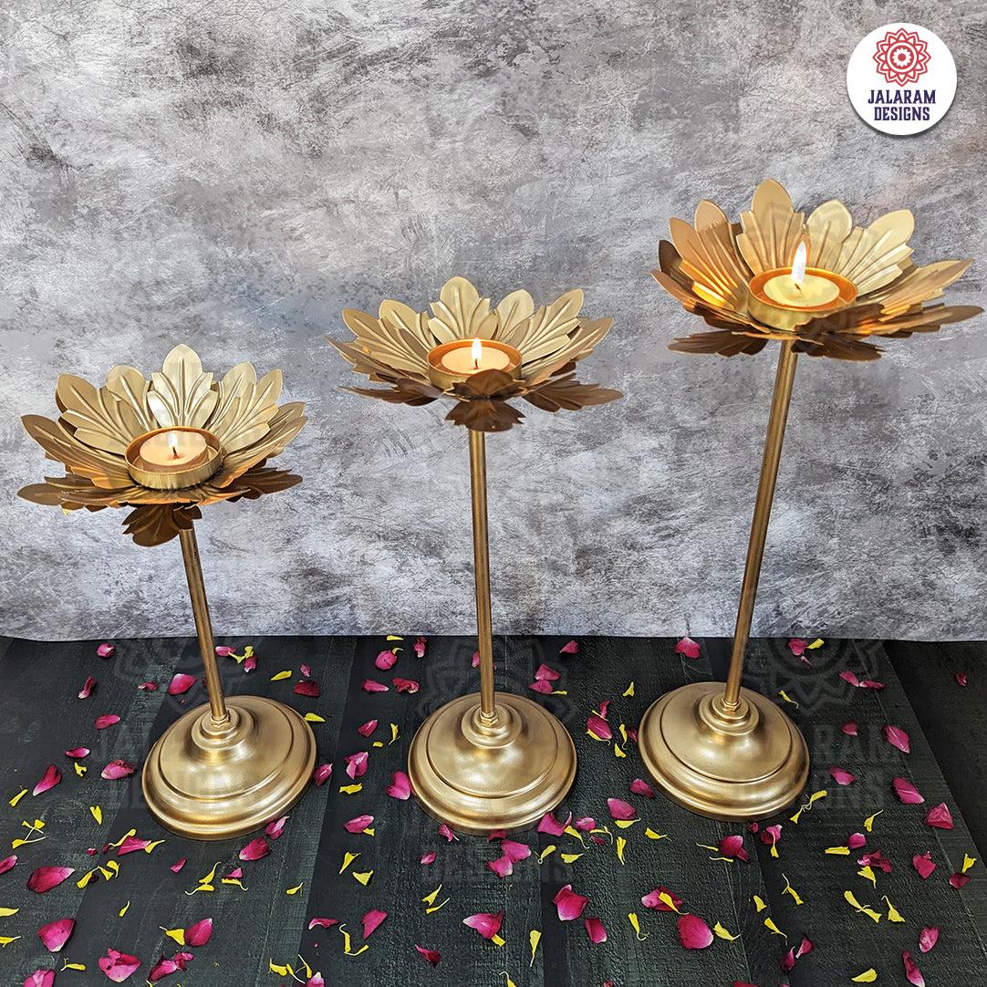 Flower Diya with Stand (Set Of 3)