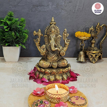 Brass Ganesha on Lotus,Ganesha Statue