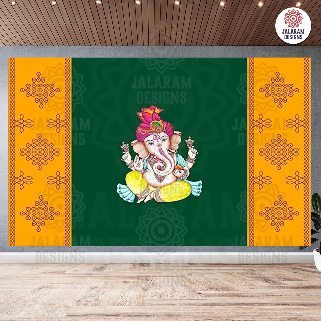 Ganeshji backdrop for wedding / housewarming / puja Decoration /indian traditional decor / pooja backdrop Design Backdrop Size (5x8) FT