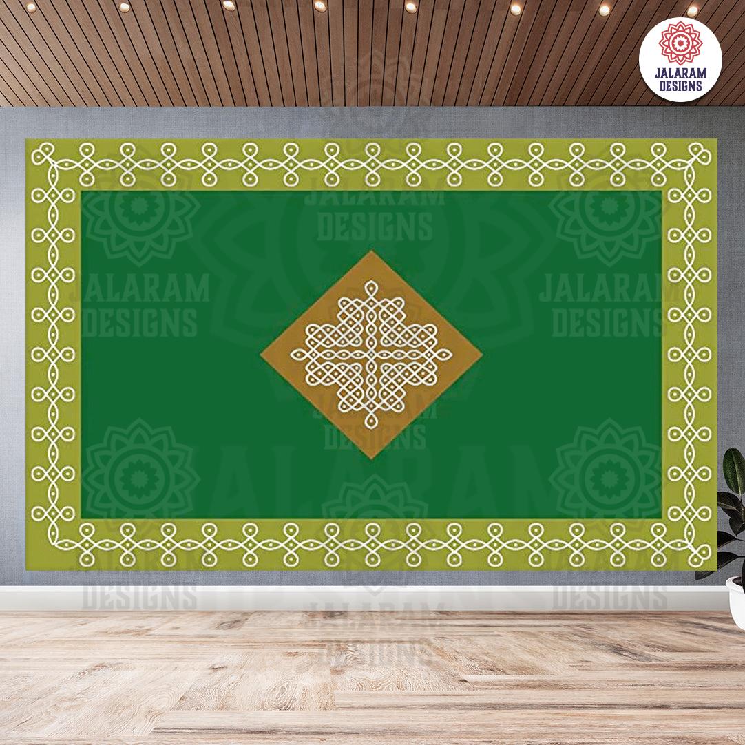 Indian Tradition Green Kollam Design Decoration Backdrop Cloth for Pooja Decoration Traditional Background Curtain Cloth Size (5x8) FT