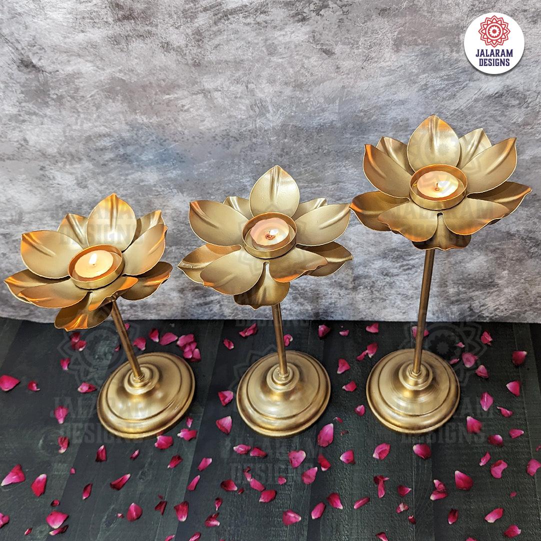 Lotus Diya with Stand (3 pieces) - Small