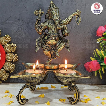 Dancing Ganesha with Diya Brass Statue