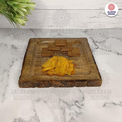 Handcrafted Wooden Serving Bark Platter for Serving Snack, Cake, Pastries, Server Tray for Home and Kitchen Decor