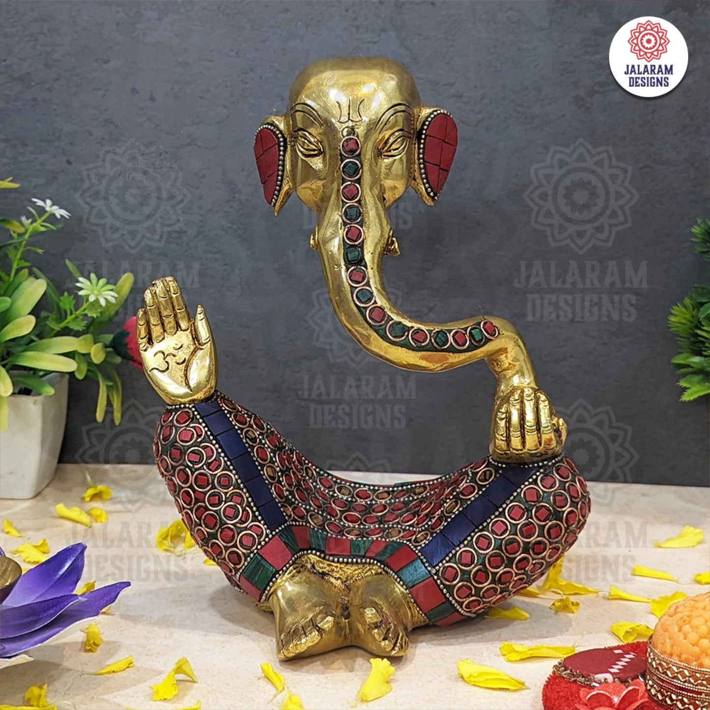 Modern Lord Ganesha Idol with Colorful Stone