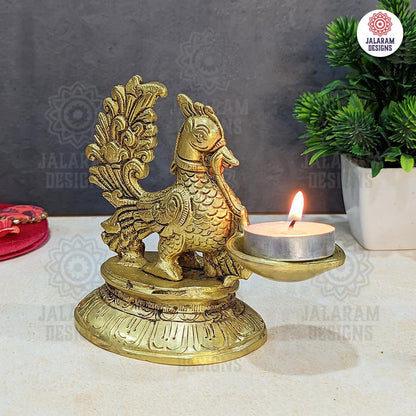 Brass Peacock Diya with Stand