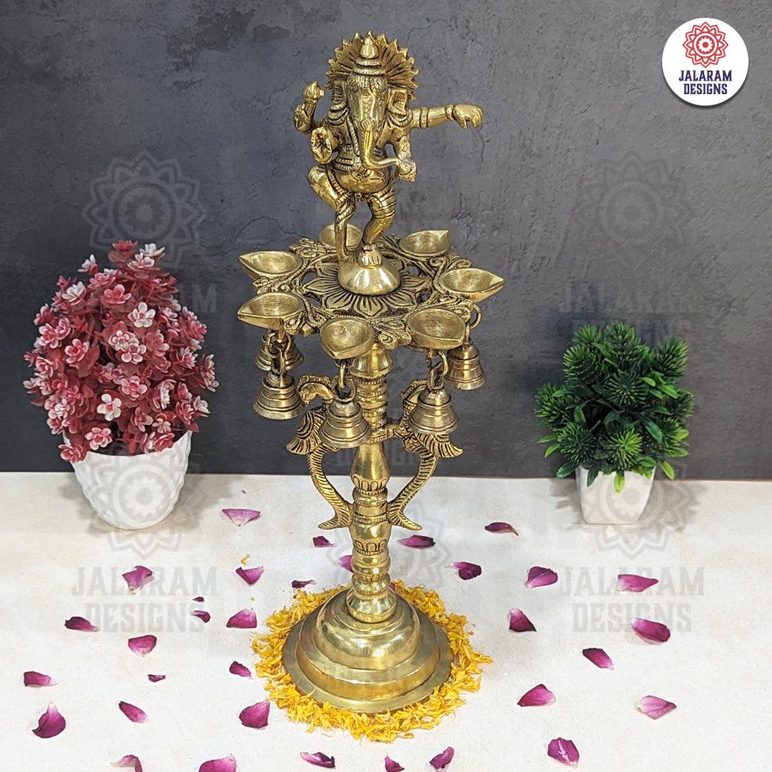 Brass Ganesha with Diya and Bell