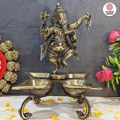 Dancing Ganesha with Diya Brass Statue