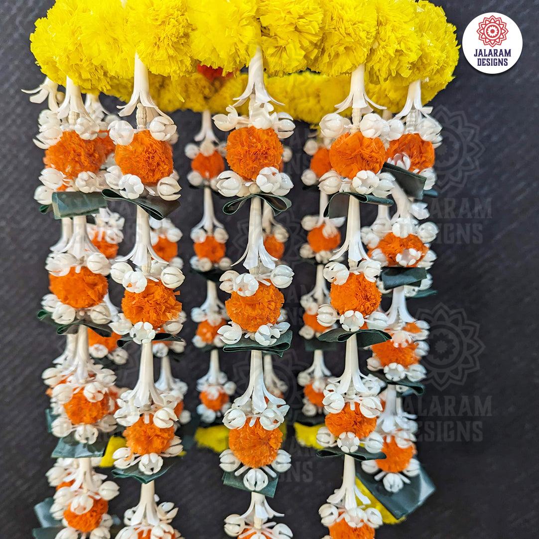 Decorative Yellow And Orange Marigold Jhoomar with Strings