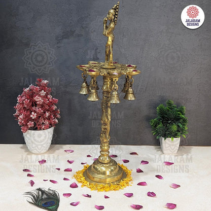 Brass Krishana Diya Stand with Bell