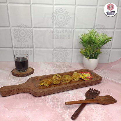 Handcrafted Sheesham Wood Bat Platter: Serve in Style