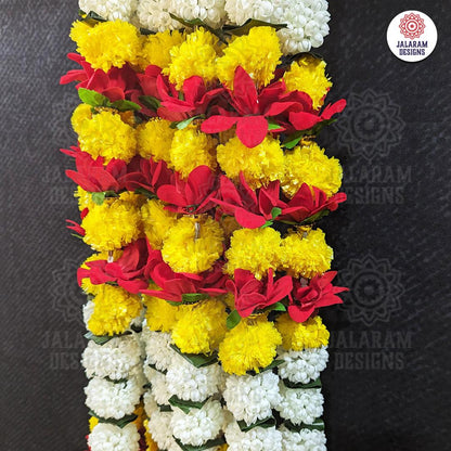 Decorative Yellow And Orange Marigold, Rajnigandha And Rose Dangler Strings