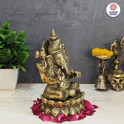 Brass Ganesha on Lotus,Ganesha Statue