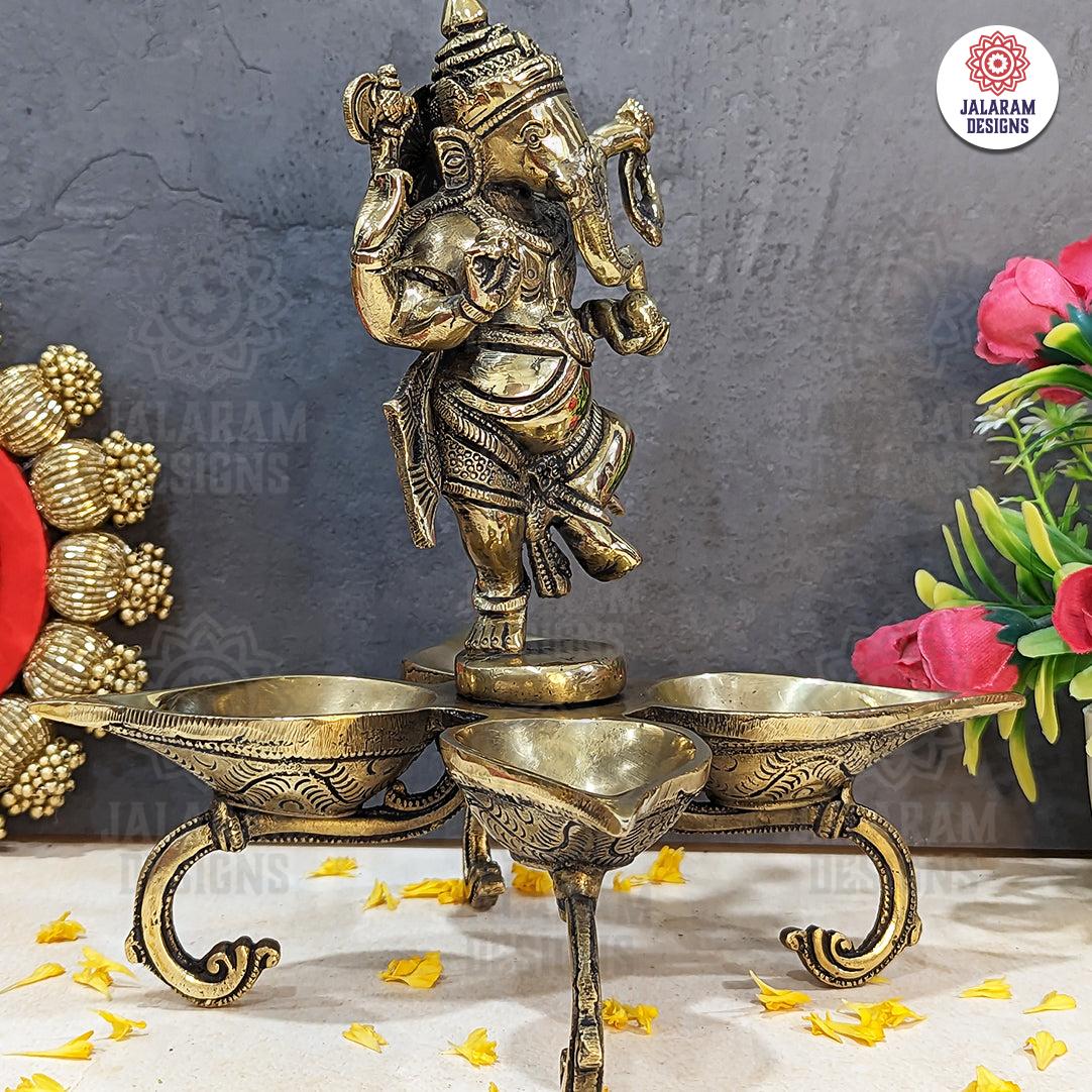 Dancing Ganesha with Diya Brass Statue