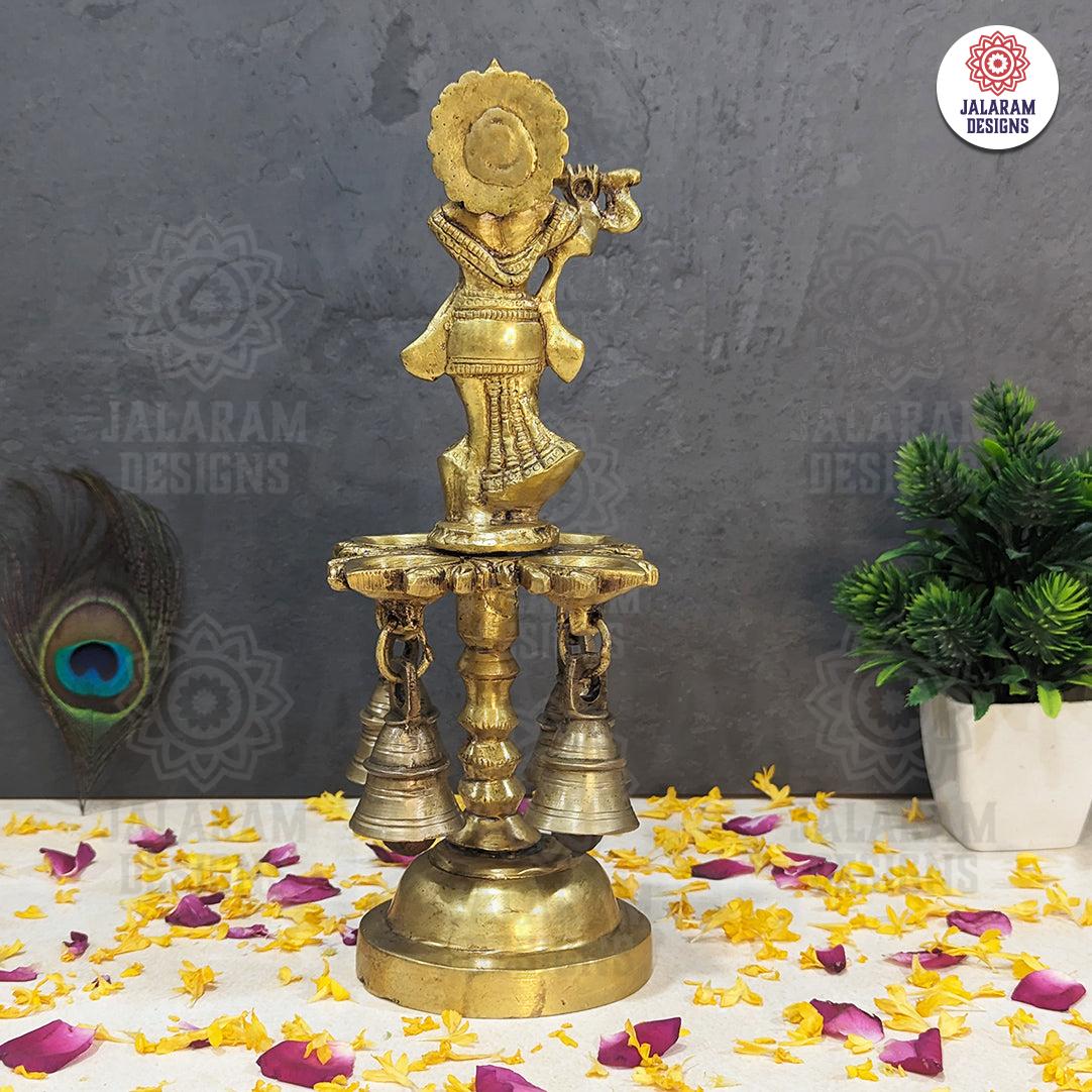 Brass Krishna Diya with Bell