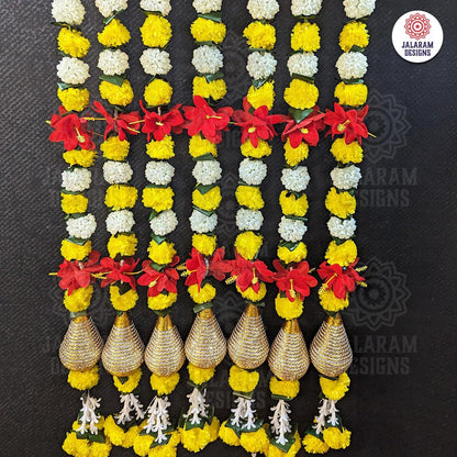 Decorative Yellow Marigold, Rajnigandha, And Diamond Dangler Strings