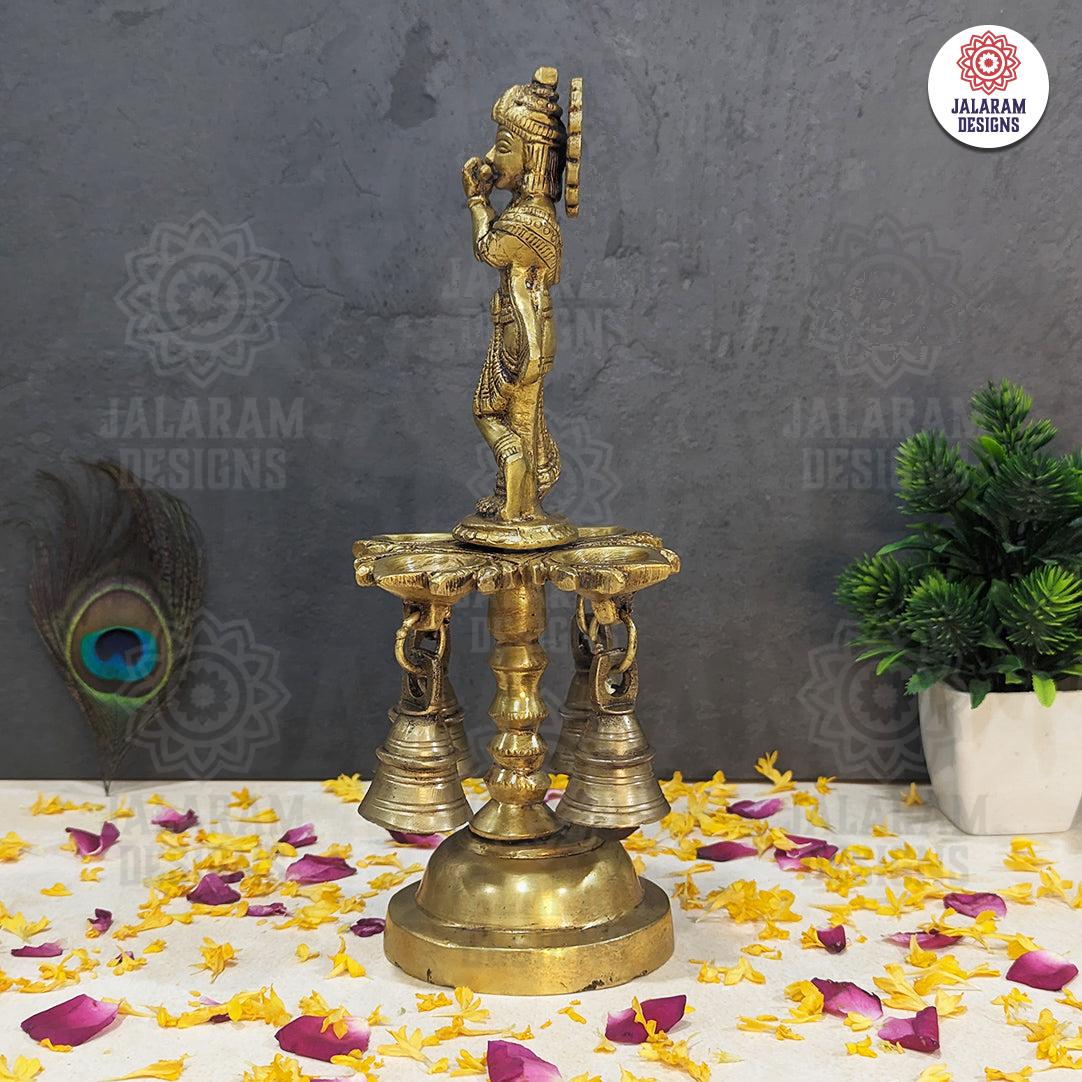 Brass Krishna Diya with Bell