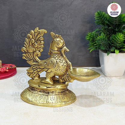 Brass Peacock Diya with Stand