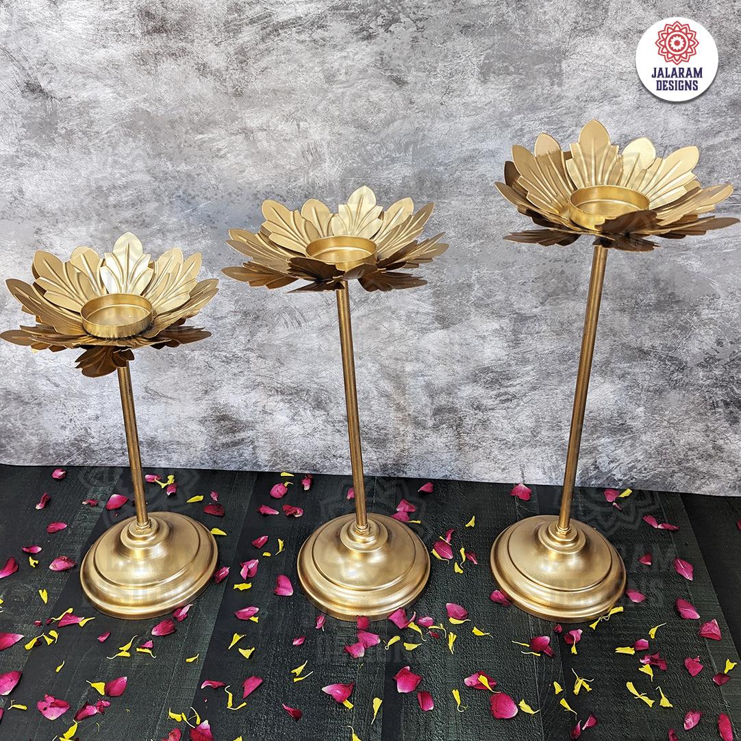 Flower Diya with Stand (Set Of 3)