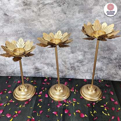 Flower Diya with Stand (Set Of 3)