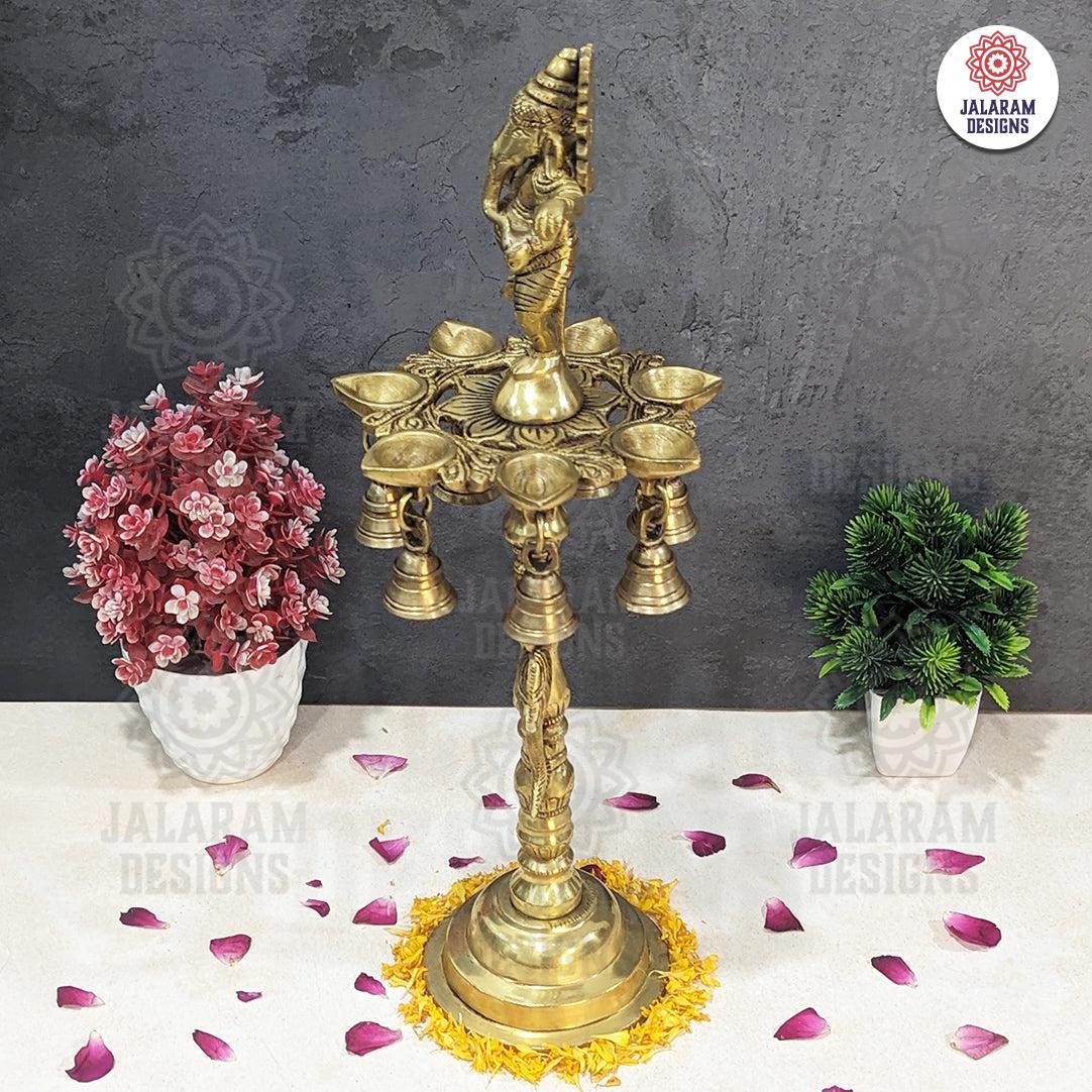 Brass Ganesha with Diya and Bell