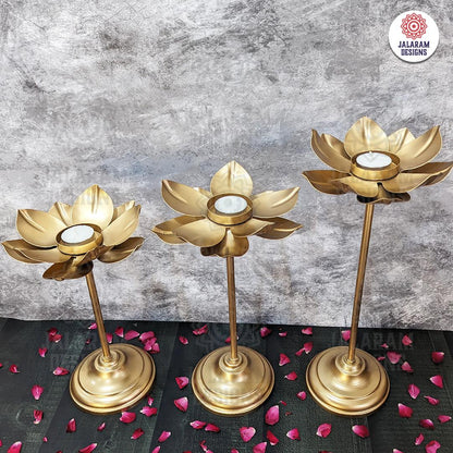 Lotus Diya with Stand (3 pieces) - Small