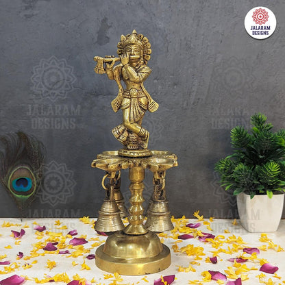 Brass Krishna Diya with Bell