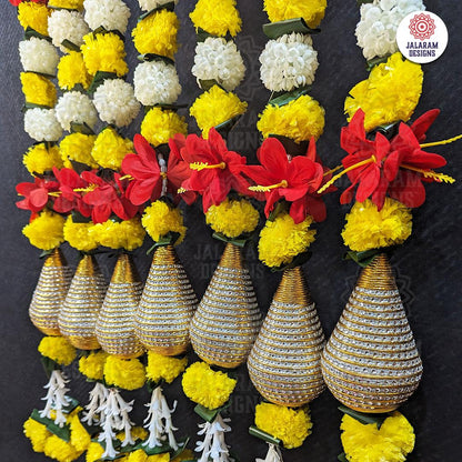 Decorative Yellow Marigold, Rajnigandha, And Diamond Dangler Strings