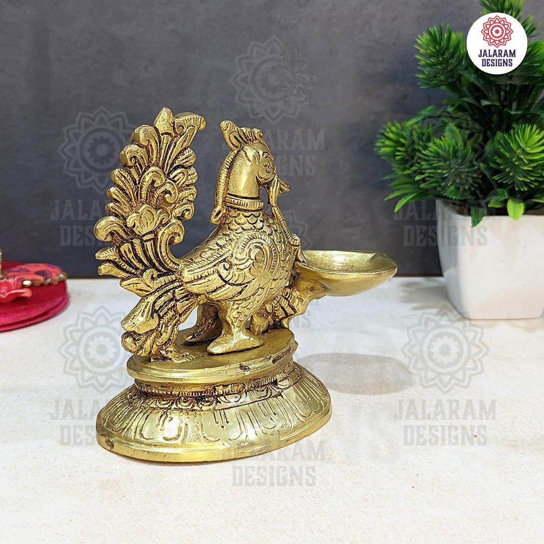 Brass Peacock Diya with Stand