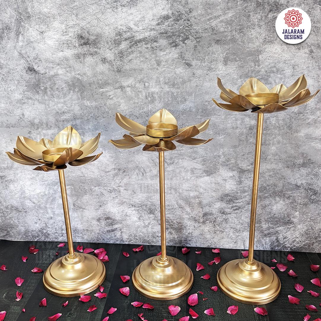 Lotus Diya with Stand (3 pieces) - Small