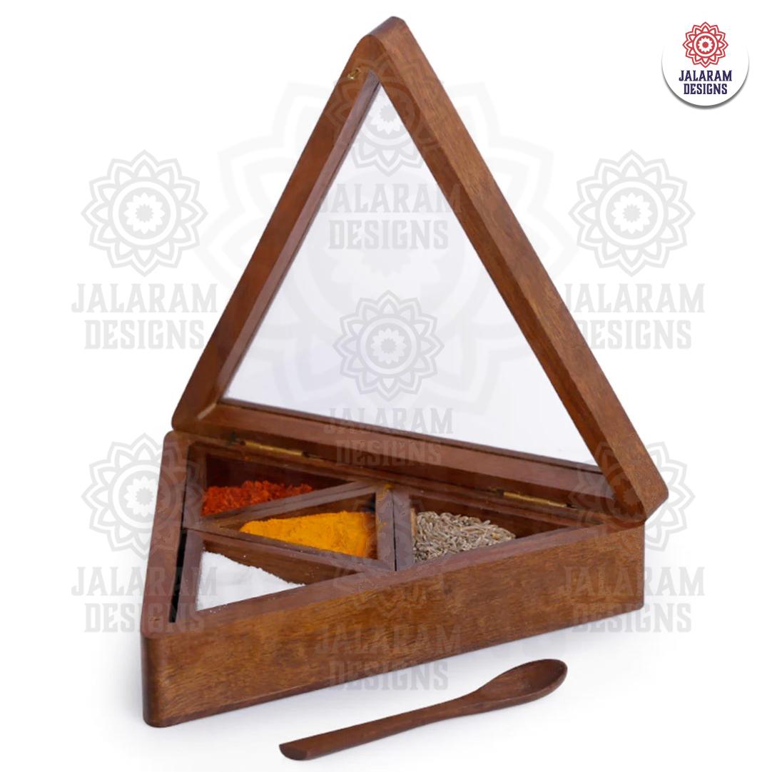 Wooden Handmade Masala Box/Spice Box/Storage Box having 4 Detachable Containers, Brown Color