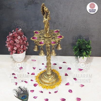 Brass Krishana Diya Stand with Bell