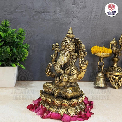 Brass Ganesha on Lotus,Ganesha Statue