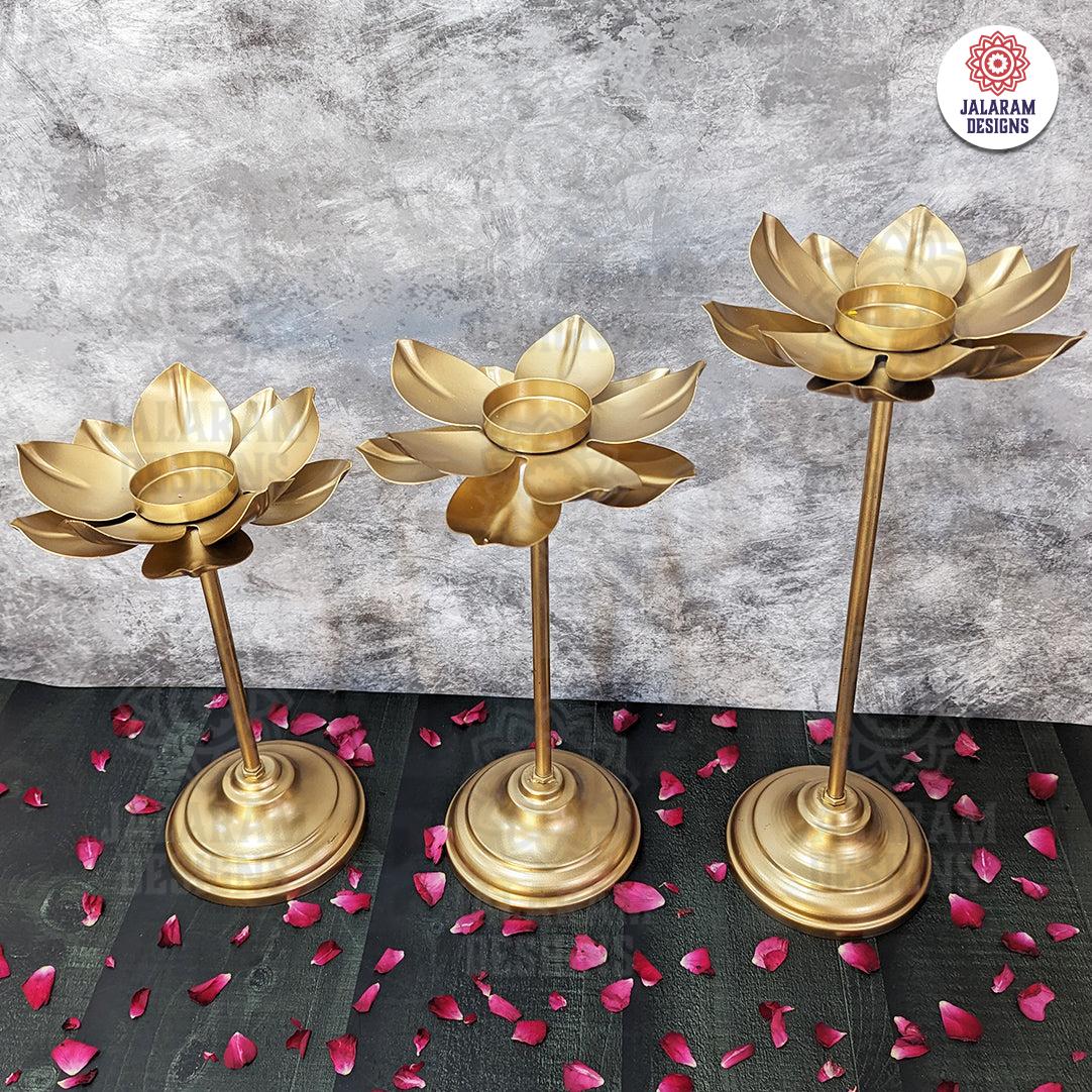 Lotus Diya with Stand (3 pieces) - Small