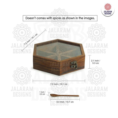 Wooden Handmade Masala Box/Spice Box/Storage Box having 6 Detachable Containers, Brown Color