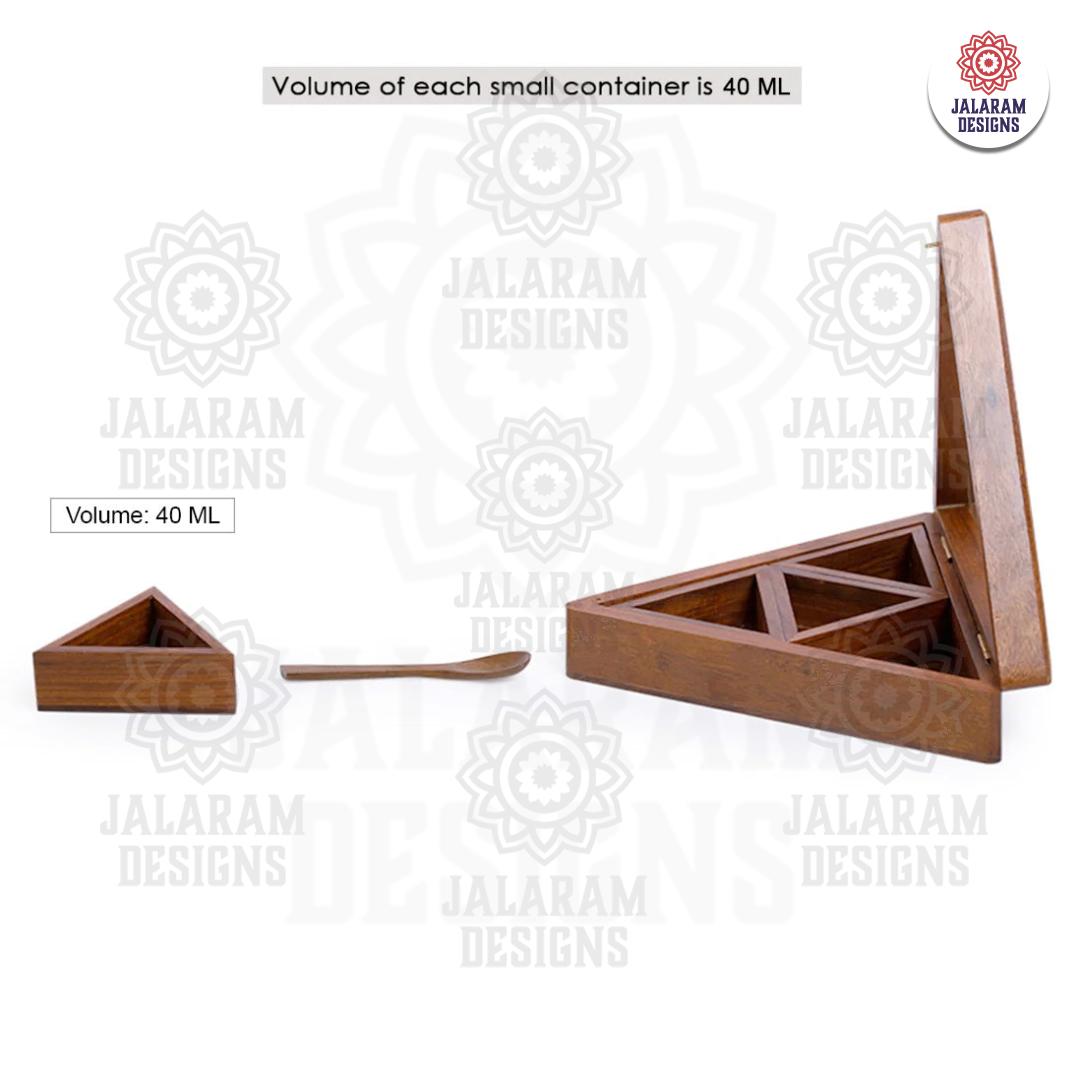 Wooden Handmade Masala Box/Spice Box/Storage Box having 4 Detachable Containers, Brown Color