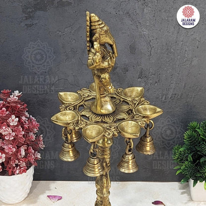 Brass Ganesha with Diya and Bell